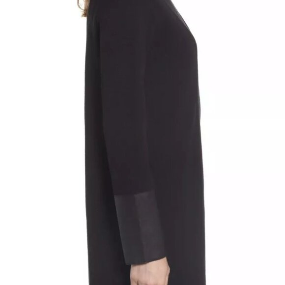 Eileen Fisher NEW Cardigan Sweater 100% Wool Leather Cuffs XL NWT Black Coat - Picture 5 of 13